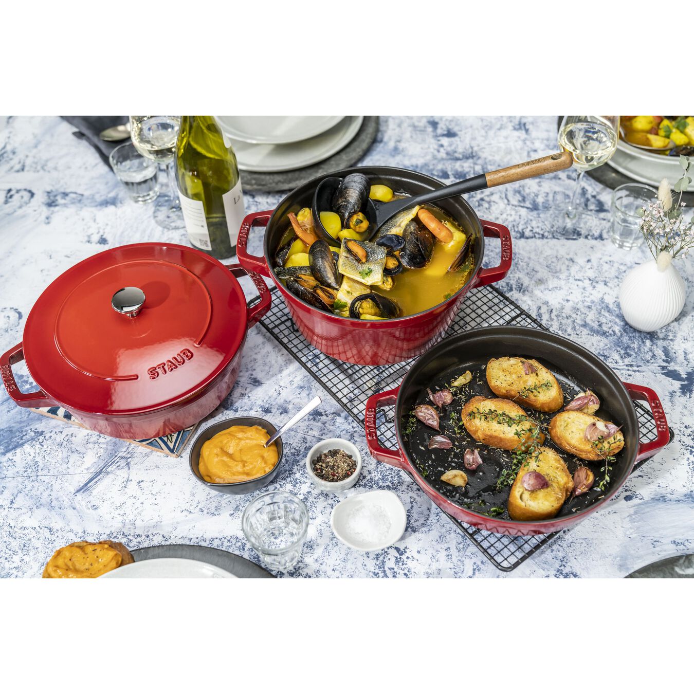 Set di 3 coccotte in Ghisa con coperchio STAUB ROSSO