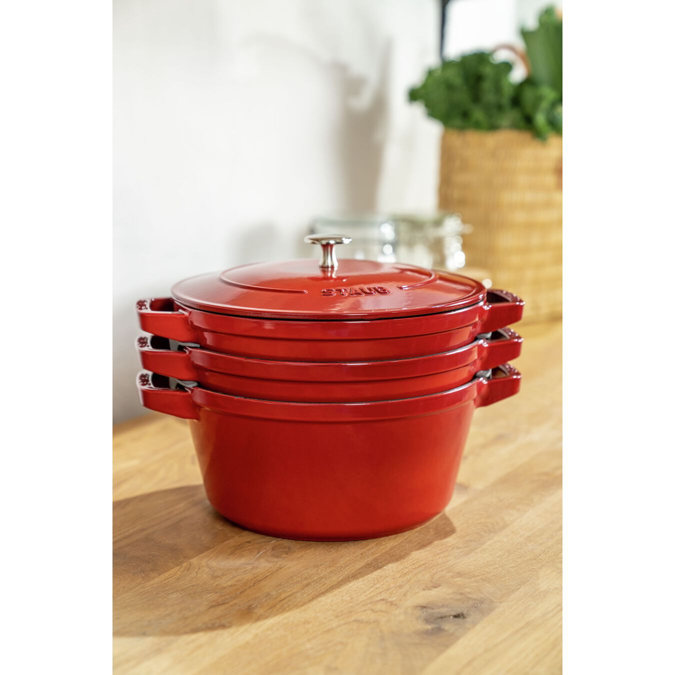 Set di 3 coccotte in Ghisa con coperchio STAUB ROSSO